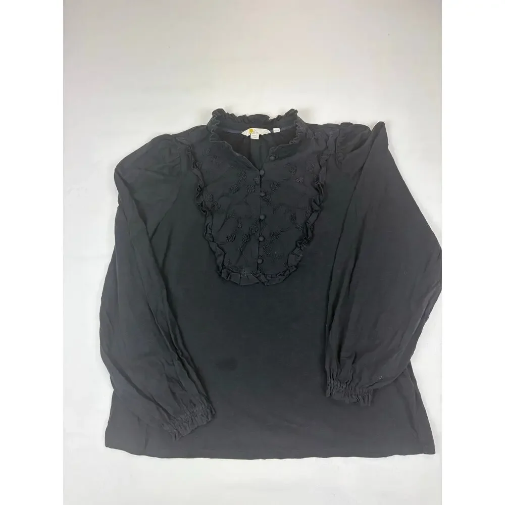 Boden Embroidered Woven Mix Top Black Size L US14 UK18 T1037 Boho Blouse - Picture 2 of 3
